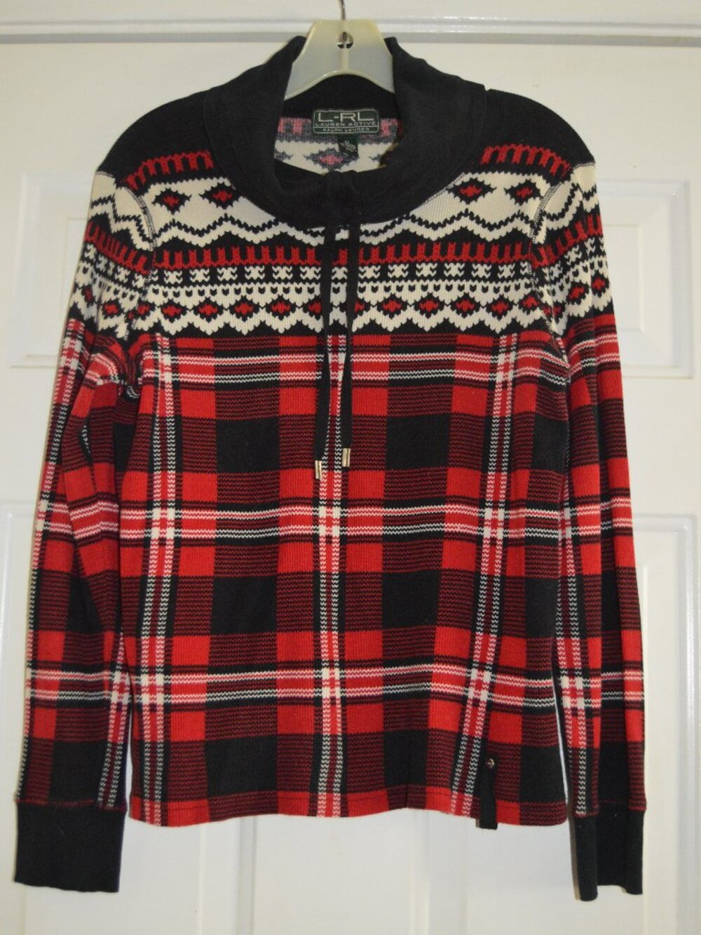 Ralph Lauren active Womens M red and black Cowl neck